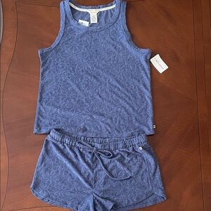 Lucky Brand PJ Lounge Floral Terry Cloth Detail Blue Tank Top and Shorts Set